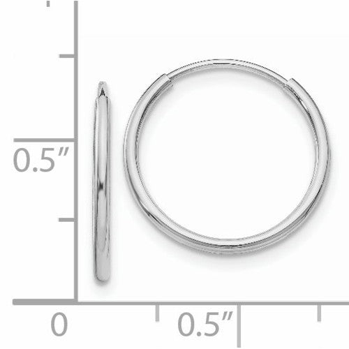 14k white gold classic round endless hoop earrings 15mm x 1.20mm