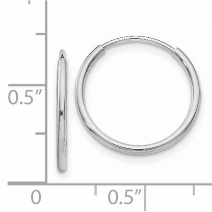 14k white gold classic round endless hoop earrings 15mm x 1.20mm