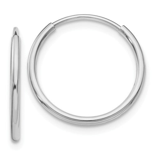 14k white gold classic round endless hoop earrings 15mm x 1.20mm