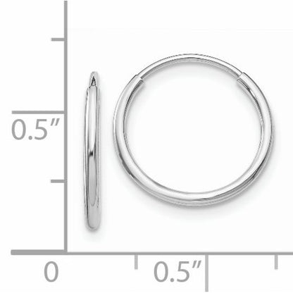 14k white gold classic round endless hoop earrings 14mm x 1.20mm