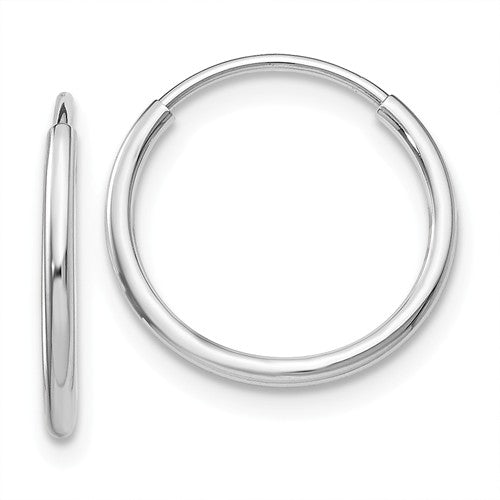 14k white gold classic round endless hoop earrings 14mm x 1.20mm