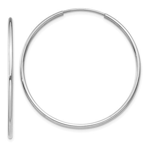 14k white gold classic round endless hoop earrings 34mm x 1.20mm