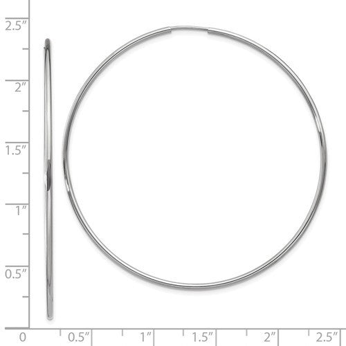 14k white gold large round endless hoop earrings 55mm x 1.20mm