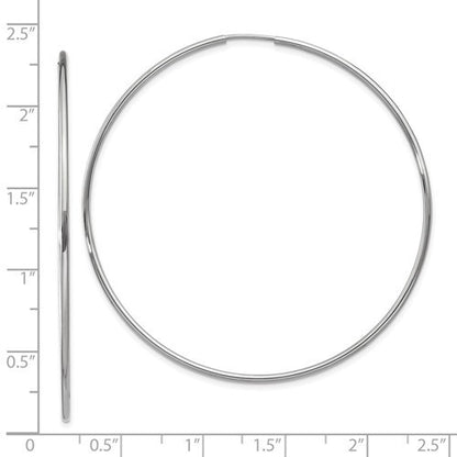 14k white gold large round endless hoop earrings 55mm x 1.20mm