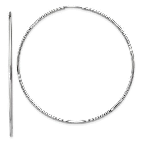 14k white gold large round endless hoop earrings 55mm x 1.20mm