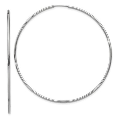 14k white gold large round endless hoop earrings 55mm x 1.20mm