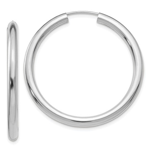 14k White Gold Classic Round Endless Hoop Earrings 35mm x 3mm