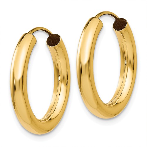 14k yellow gold round endless hoop earrings 20mm x 2.75mm