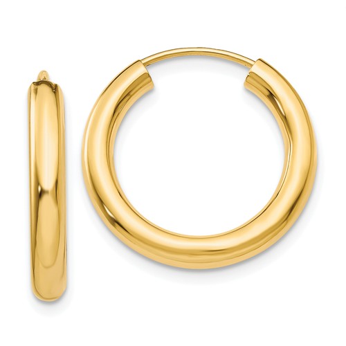 14k yellow gold round endless hoop earrings 20mm x 2.75mm