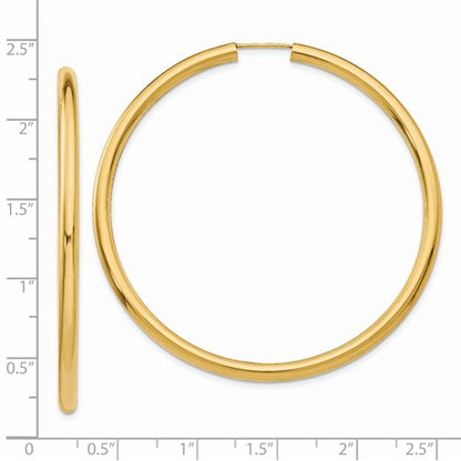 14k yellow gold round endless hoop earrings 55mm x 2.75mm