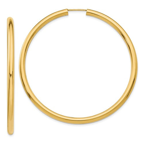 14k yellow gold round endless hoop earrings 55mm x 2.75mm