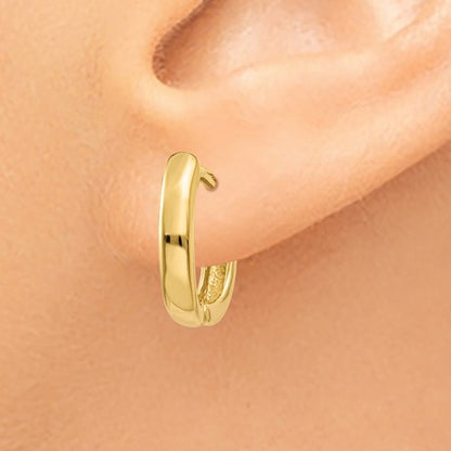 14k yellow gold classic huggie hinged hoop earrings 13mm x 10mm x 3mm