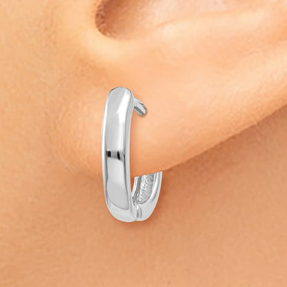 14k white gold classic huggie hinged hoop earrings 13mm x 10mm x 3mm