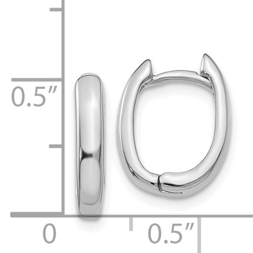 14k white gold classic huggie hinged hoop earrings 13mm x 10mm x 3mm