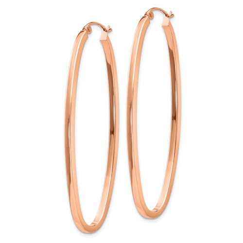 14k rose gold square tube oval hoop earrings 54mm x 21mm x 2mm