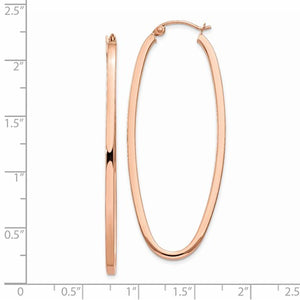 14K Rose Gold Square Tube Oval Hoop Earrings 54mm x 21mm x 2mm