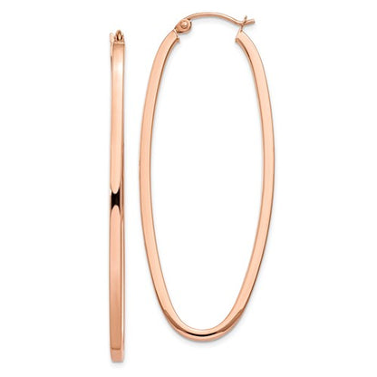 14k rose gold square tube oval hoop earrings 54mm x 21mm x 2mm