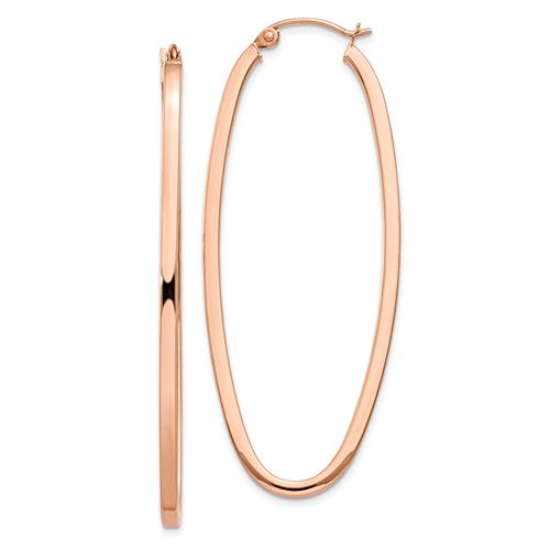 14k rose gold square tube oval hoop earrings 54mm x 21mm x 2mm