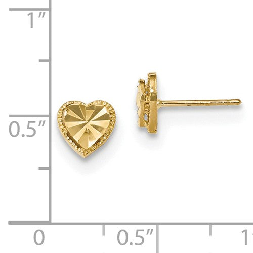 14k Yellow Gold Diamond Cut Heart Stud Post Push Back Earrings