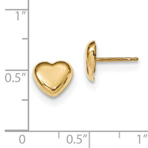 14k Yellow Gold Small Heart Stud Post Push Back Earrings