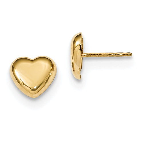 14k yellow gold small heart stud post push back earrings