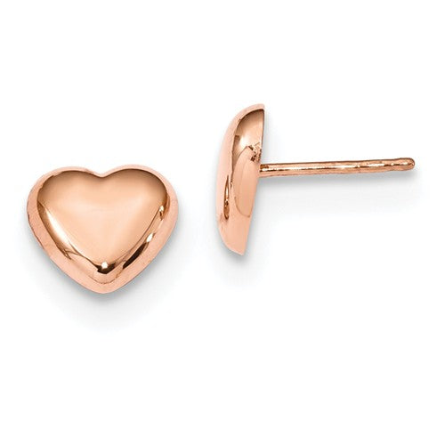 14k rose gold small heart stud post push back earrings