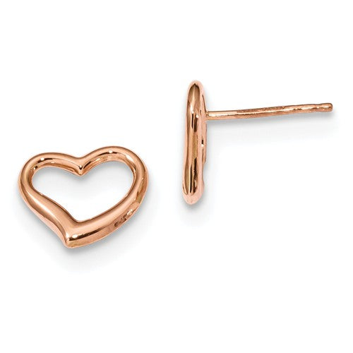 14k rose gold small floating heart stud post push back earrings