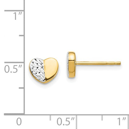 14k yellow gold and rhodium diamond cut heart stud post push back earrings