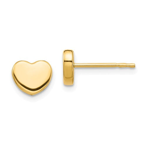 14k yellow gold small heart button stud post push back earrings