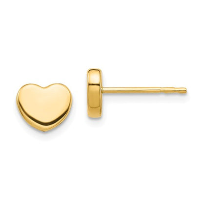 14k yellow gold small heart button stud post push back earrings