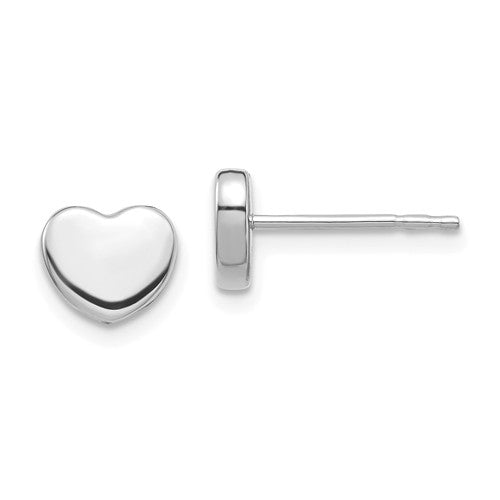 14k white gold small heart button stud post push back earrings
