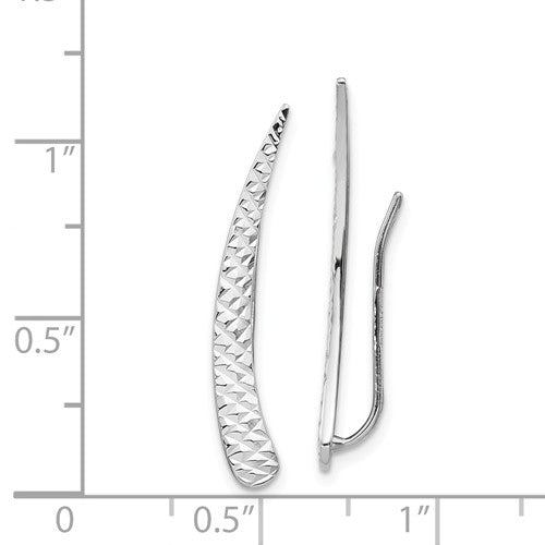 14k white gold geometric geo style textured pointed ear climber earrings
