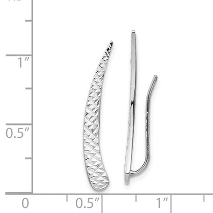 14k white gold geometric geo style textured pointed ear climber earrings