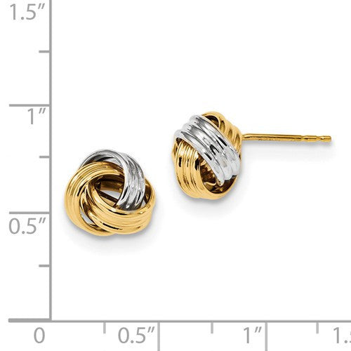 14k gold two tone 10mm love knot stud earrings