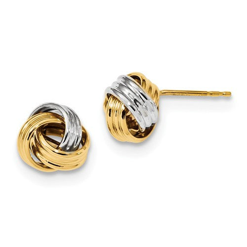14k gold two tone 10mm love knot stud earrings