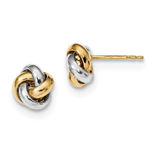 14k gold yellow white gold two tone 8mm love knot post earrings