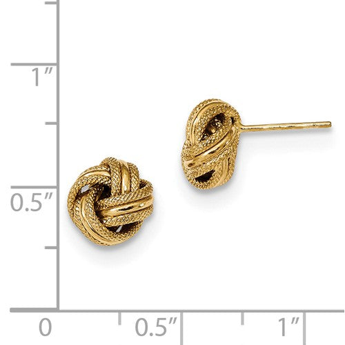 14k yellow gold 8mm textured love knot post stud earrings