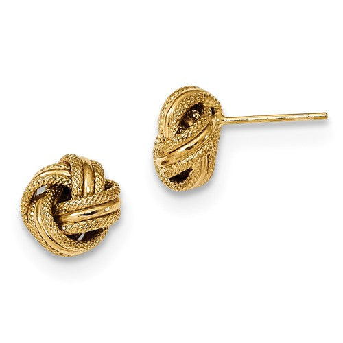 14k yellow gold 8mm textured love knot post stud earrings