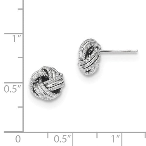 14k white gold 8mm textured love knot post stud earrings