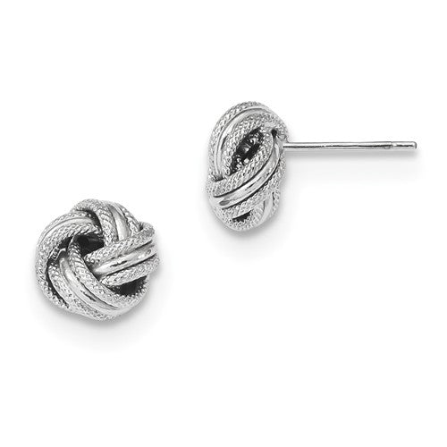 14k white gold 8mm textured love knot post stud earrings
