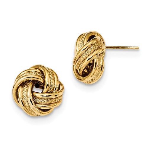 14k yellow gold 13mm textured love knot post stud earrings