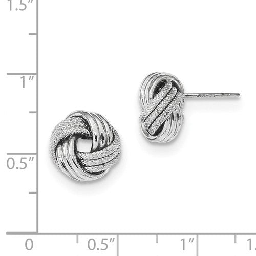 14k white gold 11mm textured love knot stud post earrings