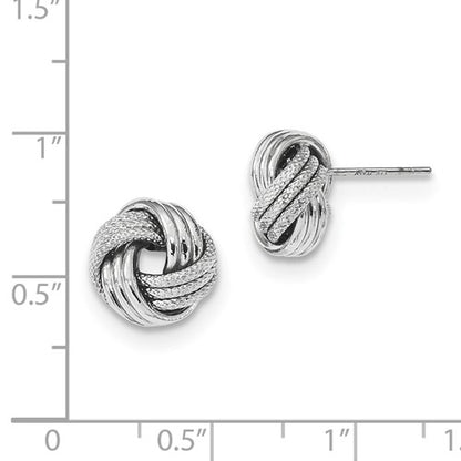 14k white gold 11mm textured love knot stud post earrings