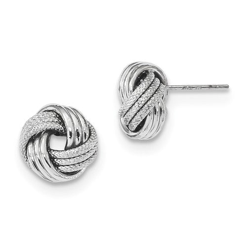 14k white gold 11mm textured love knot stud post earrings