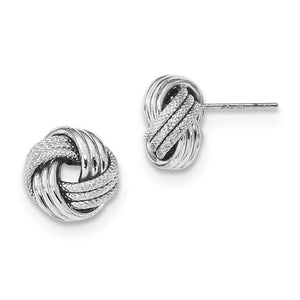 14k white gold 11mm textured love knot stud post earrings