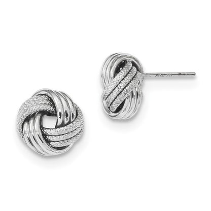 14k white gold 11mm textured love knot stud post earrings