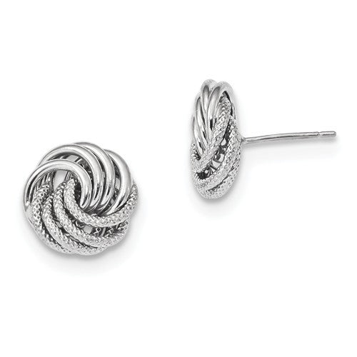 14k white gold 11mm love knot post stud earrings