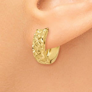 14k Yellow Gold Satin Textured Huggie Hinged Hoop Earrings 15mm x 15mm x 5mm