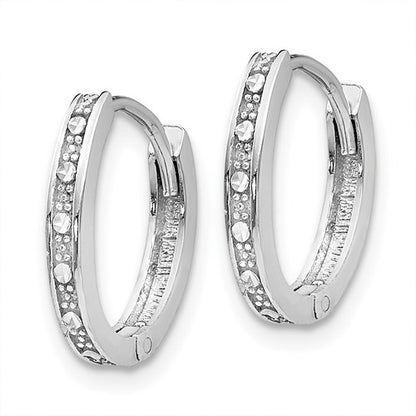 14k white gold diamond cut small dainty huggie hinged hoop earrings 13mm x 1mm