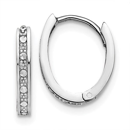 14k white gold diamond cut small dainty huggie hinged hoop earrings 13mm x 1mm